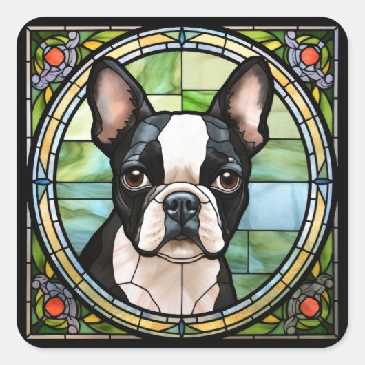 Sticker Carré Boston Terrier (Devant)