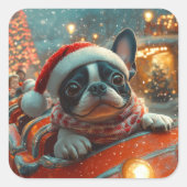 Sticker Carré Boston Terrier Dog Roller Dessous de verre Noël (Devant)