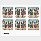 Sticker Carré Boston Terrier Dogs Christmas Snow Holiday (Feuille)