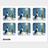 Sticker Carré Boston Terrier Midnight Star-Gazing Christmas (Feuille)