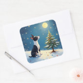 Sticker Carré Boston Terrier Midnight Star-Gazing Christmas (Enveloppe)