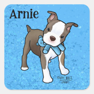 Sticker Carré Boston Terrier Puppy