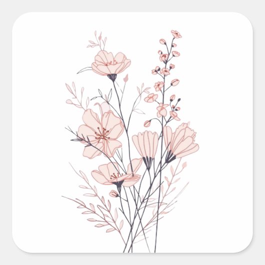 Sticker Carré Botanical Floral Illustration | Minimal Nature Aes (Devant)