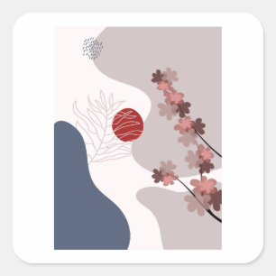 Sticker Carré Botanique Boho Blue Magenta