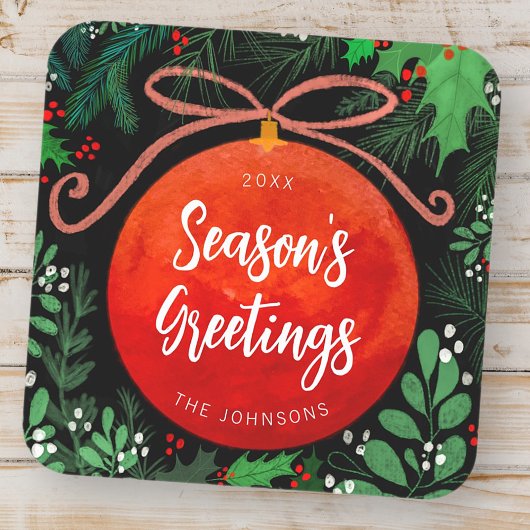 Sticker Carré Botanique moderne rouge boule de Noël