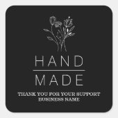 Sticker Carré Botanique Simple Noir Minimaliste Fait main (Devant)