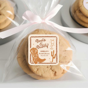 Sticker Carré Bottes et Bubbly Dessin Occidental à la Main