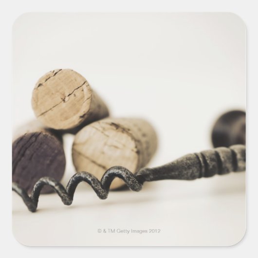 Sticker Carré Bouchons à vin avec tire-bouchon (Devant)