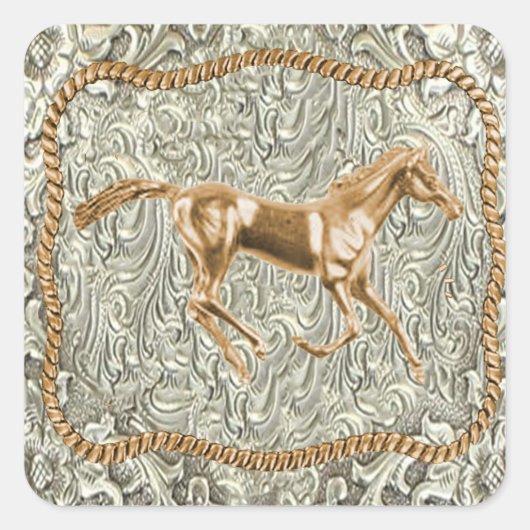 Sticker Carré Boucle de ceinture Western Gold Horse (Devant)