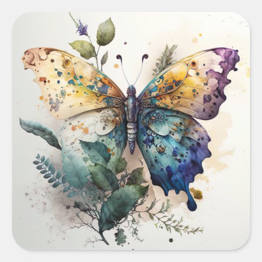 Sticker Carré Bouclier d'aquarelle papillon (Devant)