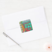 Sticker Carré Bouddha Pop avec des bordures en Patchwork en bleu (Enveloppe)