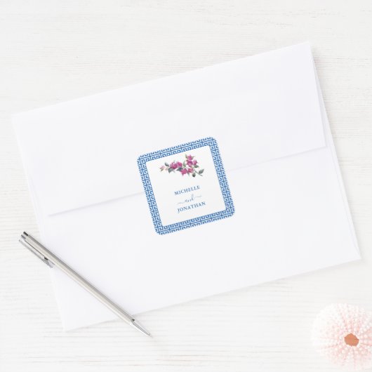 Sticker Carré Bougainvilliers grecs Mariage Enveloppe Phoques (Enveloppe)