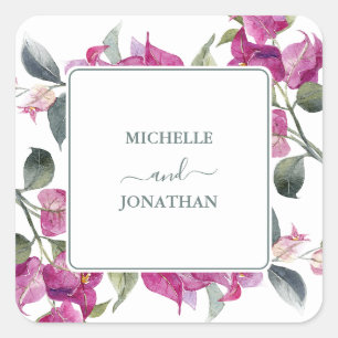 Sticker Carré Bougainvilliers méditerranéens Mariage Enveloppe P