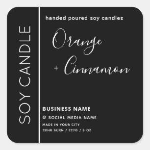 Sticker Carré Bougie au soja typographie minimaliste noir blanc