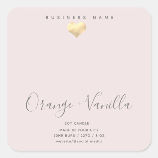 Sticker Carré Bougie carrée de typographie de cœur d'or de luxe (Devant)