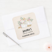 Sticker Carré Bougie d'aquarelle Citrouille blanche et or (Enveloppe)