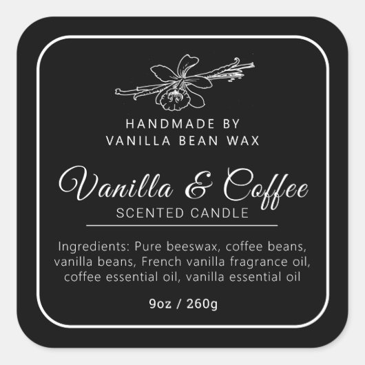 Sticker Carré Bougie de café à la vanille faite main mono ingréd (Devant)