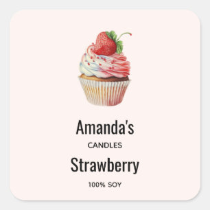 Sticker Carré Bougie de gâteau cupcake à la fraise Entreprise de