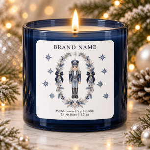 Sticker Carré Bougie de Noël Casse-Noisette Bleu et Couronne d'H