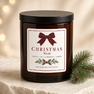 Sticker Carré Bougie de Noël personnalisée avec ruban bordeaux