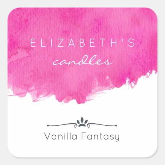 Sticker Carré Bougie de peinture à l'aquarelle rose (Devant)