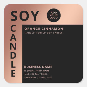Sticker Carré Bougie de soja en or rose noir avec logo minimalis