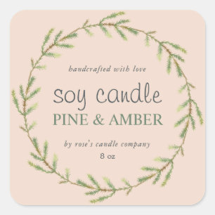 Sticker Carré Bougie de soja fait maison brindille de pin rose p