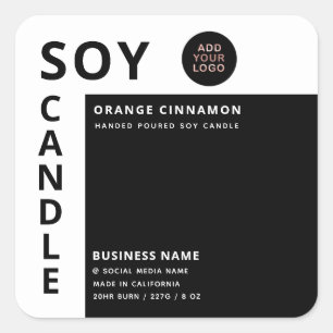 Sticker Carré Bougie de soja noir et blanc à logo minimaliste