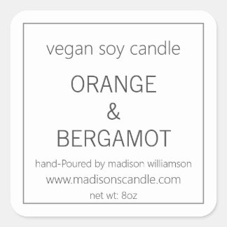 Sticker Carré Bougie de soja | Simple Gris et Blanc Minimaliste