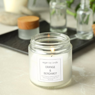 Sticker Carré Bougie de soja | Simple Gris et Blanc Minimaliste 