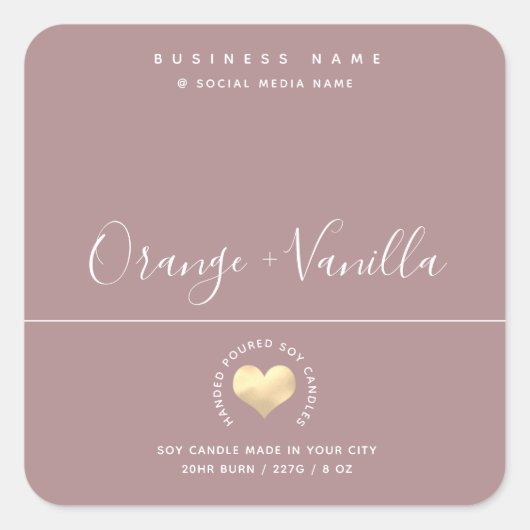 Sticker Carré Bougie de typographie de coeur en or de luxe (Devant)