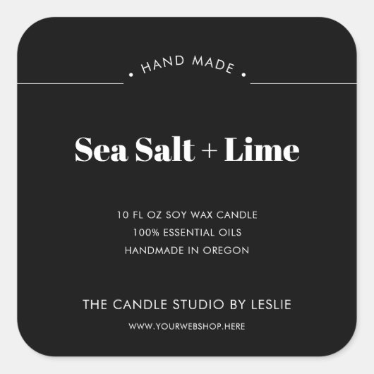 Sticker Carré Bougie d'emballage noir solide minimal moderne (Devant)