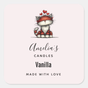 Sticker Carré Bougie drôle et mignonne pour entreprise avec chat