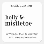 Sticker Carré Bougie minimale Holly & Mistletoe | Noël (Devant)