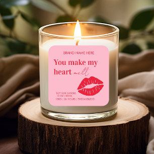 Sticker Carré Bougie personnalisée Valentines rouges et roses