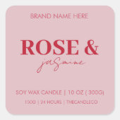 Sticker Carré Bougie personnalisée | Valentines rouges et roses (Devant)