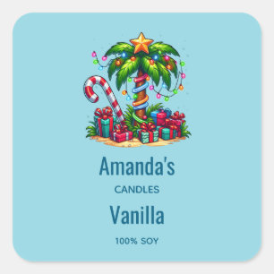 Sticker Carré Bougie Tropical Christmas Palm Tree Business
