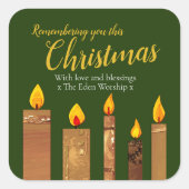 Sticker Carré Bougies de Noël verdure dorée papier art (Devant)