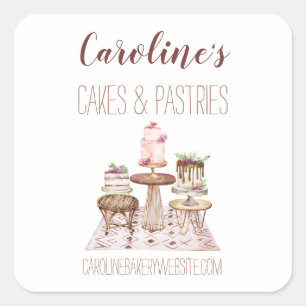 Sticker Carré Boulangerie Boho Boutique, Cupcakes & Pastries S
