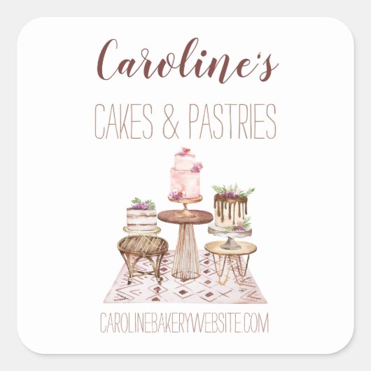 Sticker Carré Boulangerie Boho Boutique, Cupcakes & Pastries S (Devant)