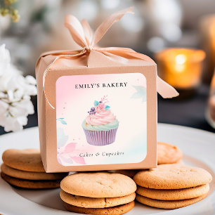 Sticker Carré Boulangerie Cupcake Aquarelle