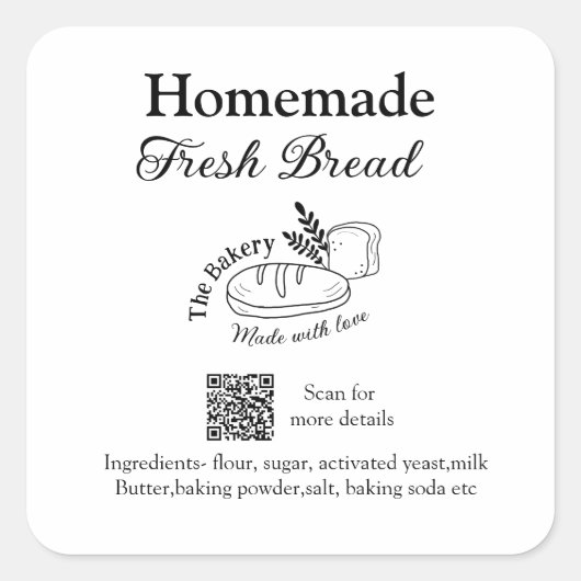 Sticker Carré Boulangerie de pain frais ajouter nom ingrédients  (Devant)