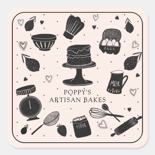 Sticker Carré Boulangerie d'ustensiles Baker (Devant)