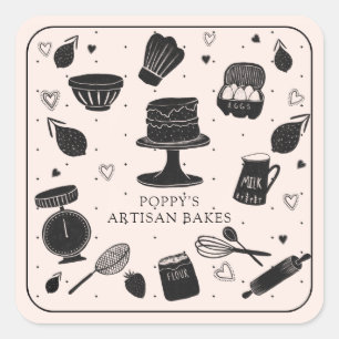 Sticker Carré Boulangerie d'ustensiles Baker