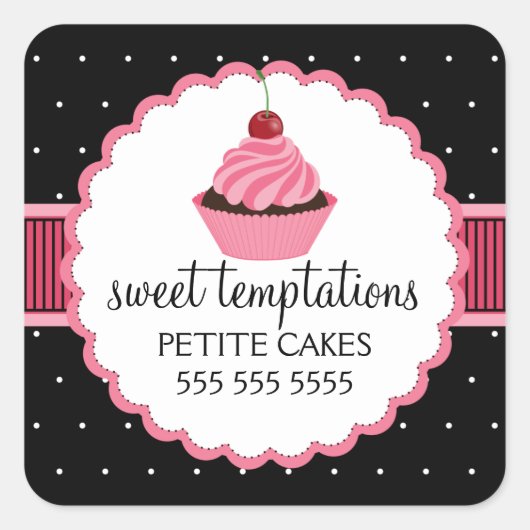 Sticker Carré Boulangerie Whimsical Cupcake Coffret Rose (Devant)