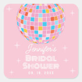 Sticker Carré Boule à facettes disco rose rétro Mariage thème an (Devant)