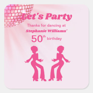 Sticker Carré Boule de disco Groovy Rose Violet 50e Anniversaire