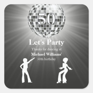 Sticker Carré Boule de Disco Rétro Vintage Noir Blanc 50e Annive