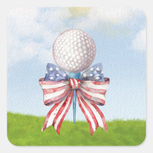 Sticker Carré Boule de golf avec drapeau d'American Ribbon Water