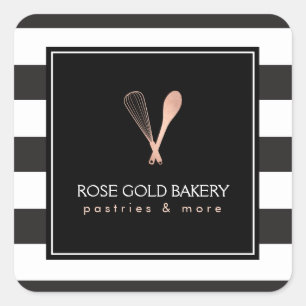 Sticker Carré Boule de logo Luxe Rose rayé Or Whisk Spoon Logo